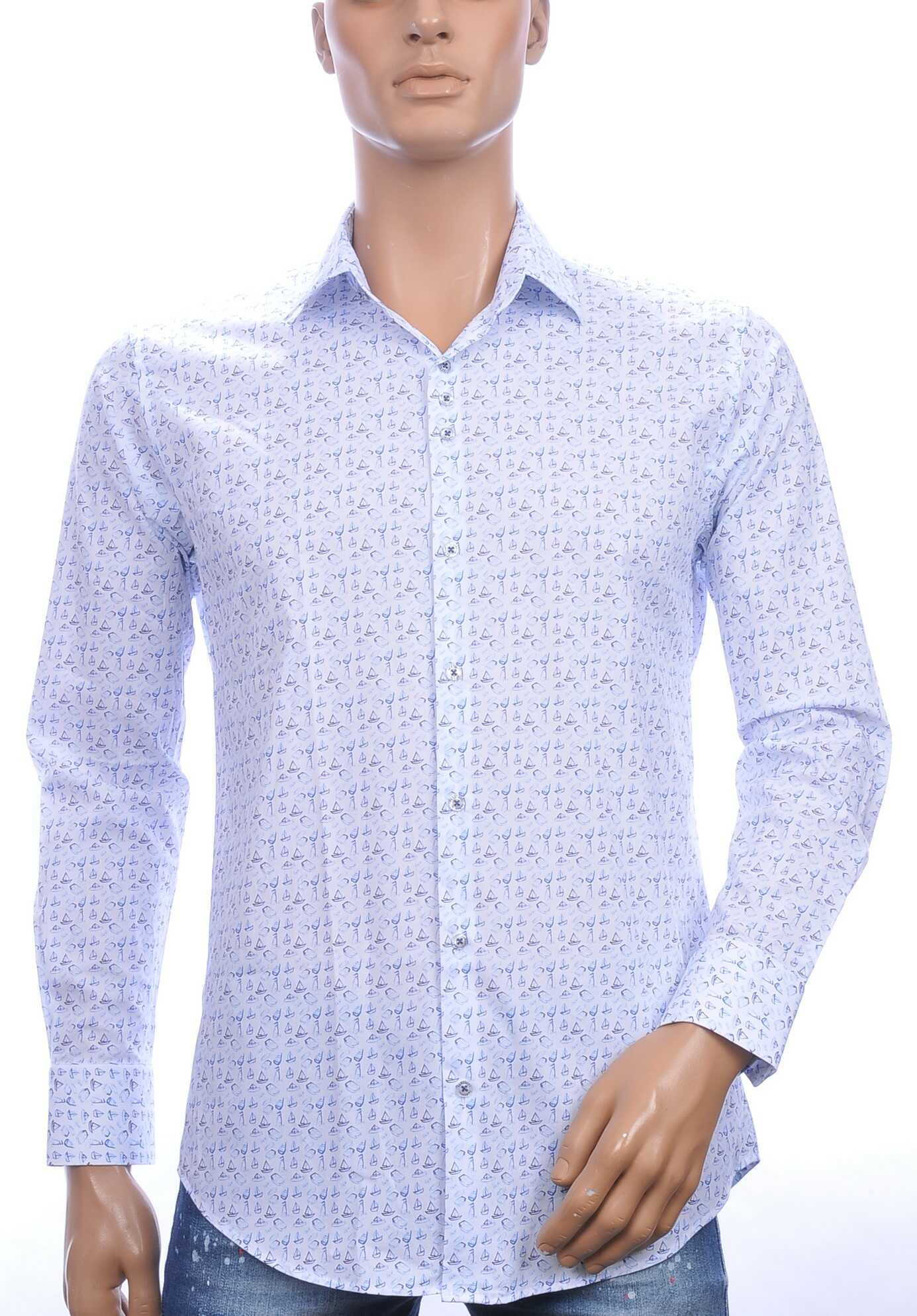 FERLUCCI allover zeilbootjes dessin heren overhemd Wit