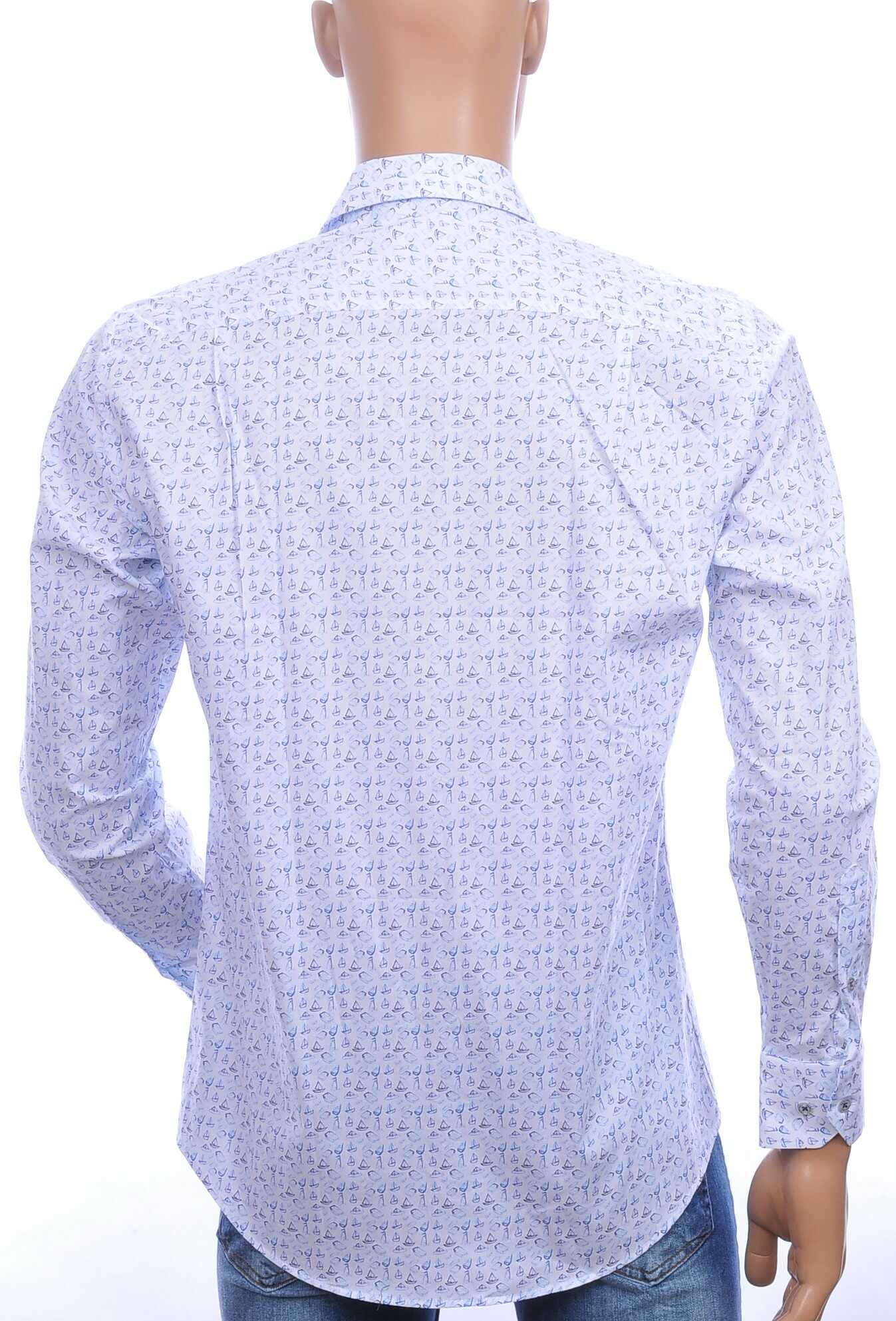 FERLUCCI allover zeilbootjes dessin heren overhemd Wit