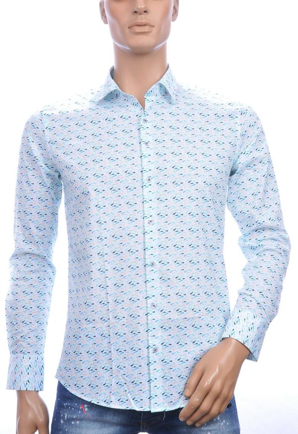 FERLUCCI allover multi kleur visjes dessin heren overhemd Groen 