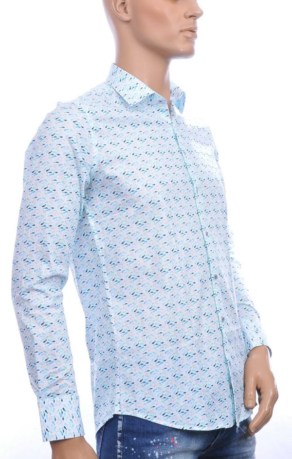 FERLUCCI allover multi kleur visjes dessin heren overhemd Groen 