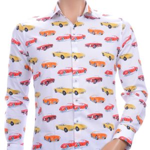 FERLUCCI allover multicolor auto's dessin heren overhemd Wit