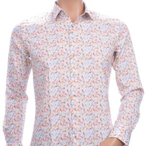 FERLUCCI allover multicolor puntjes dessin heren overhemd Oranje 