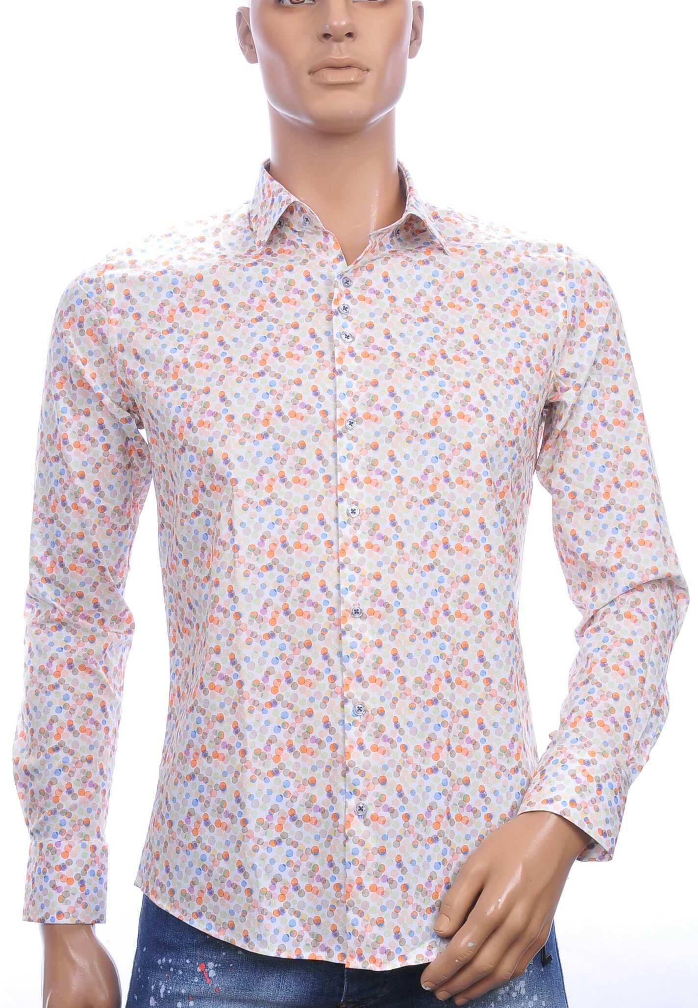FERLUCCI allover multicolor puntjes dessin heren overhemd Oranje 