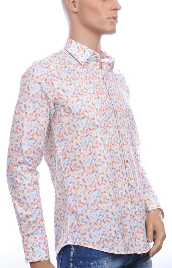 FERLUCCI allover multicolor puntjes dessin heren overhemd Oranje 