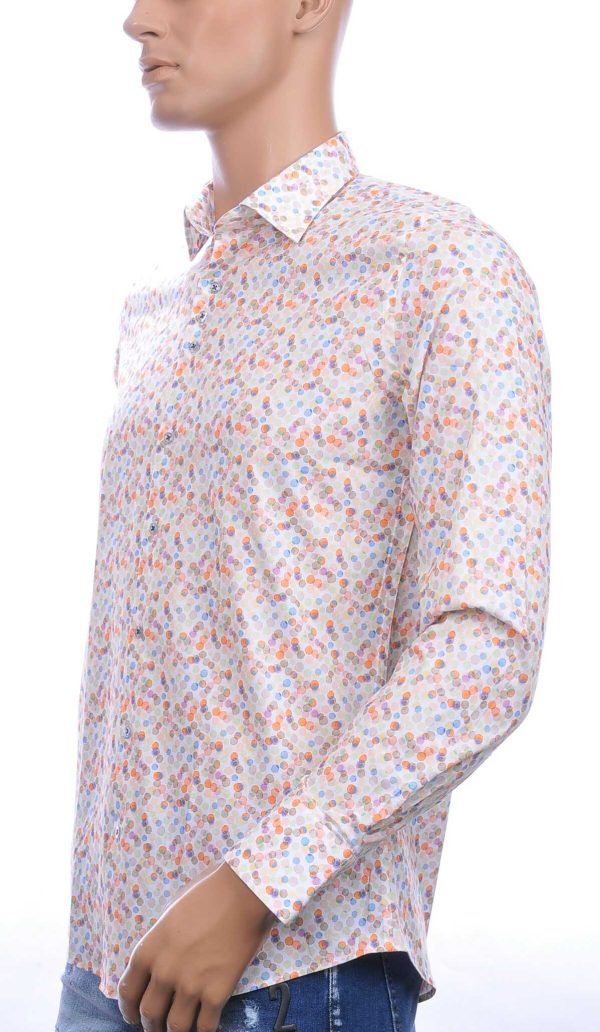 FERLUCCI allover multicolor puntjes dessin heren overhemd Oranje 