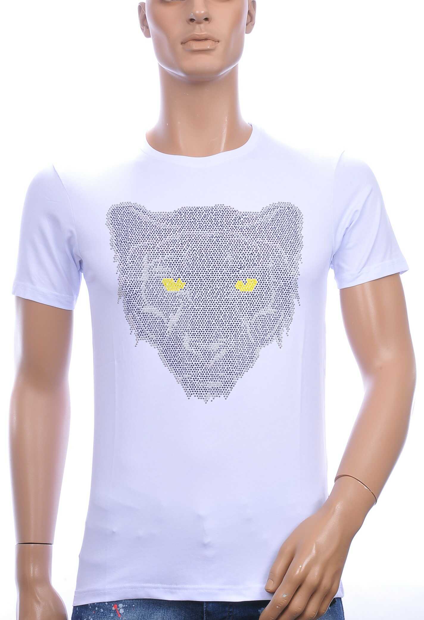 FRANCO RENZO ronde hals T-Shirt met tijgerkop print met steentjes Wit