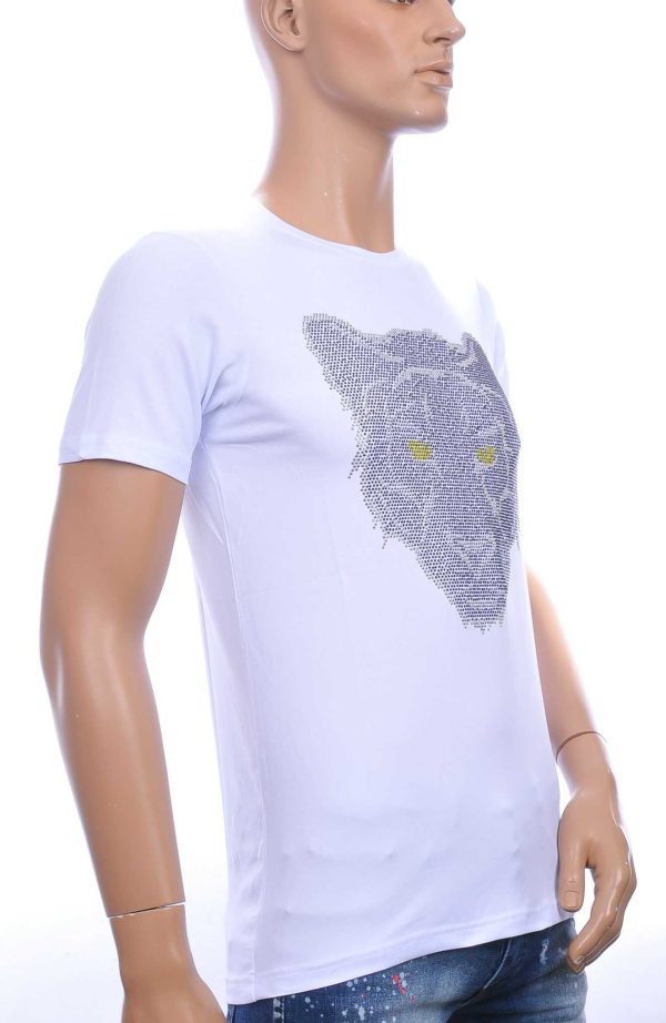 FRANCO RENZO ronde hals T-Shirt met tijgerkop print met steentjes Wit