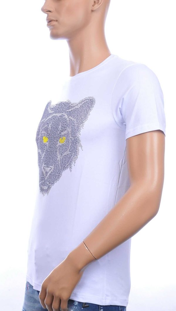 FRANCO RENZO ronde hals T-Shirt met tijgerkop print met steentjes Wit