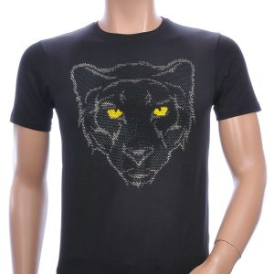 FRANCO RENZO ronde hals T-Shirt met tijgerkop print met steentjes Zwart