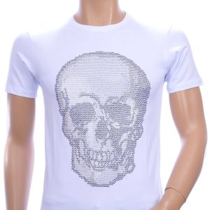 FRANCO RENZO ronde hals heren skull T-shirt met steentjes Wit