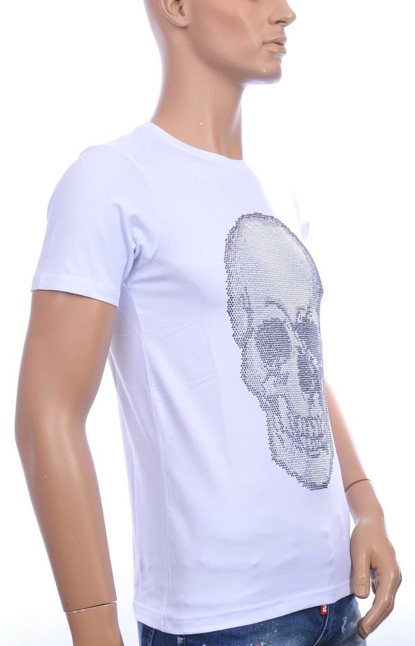 FRANCO RENZO ronde hals heren skull T-shirt met steentjes Wit