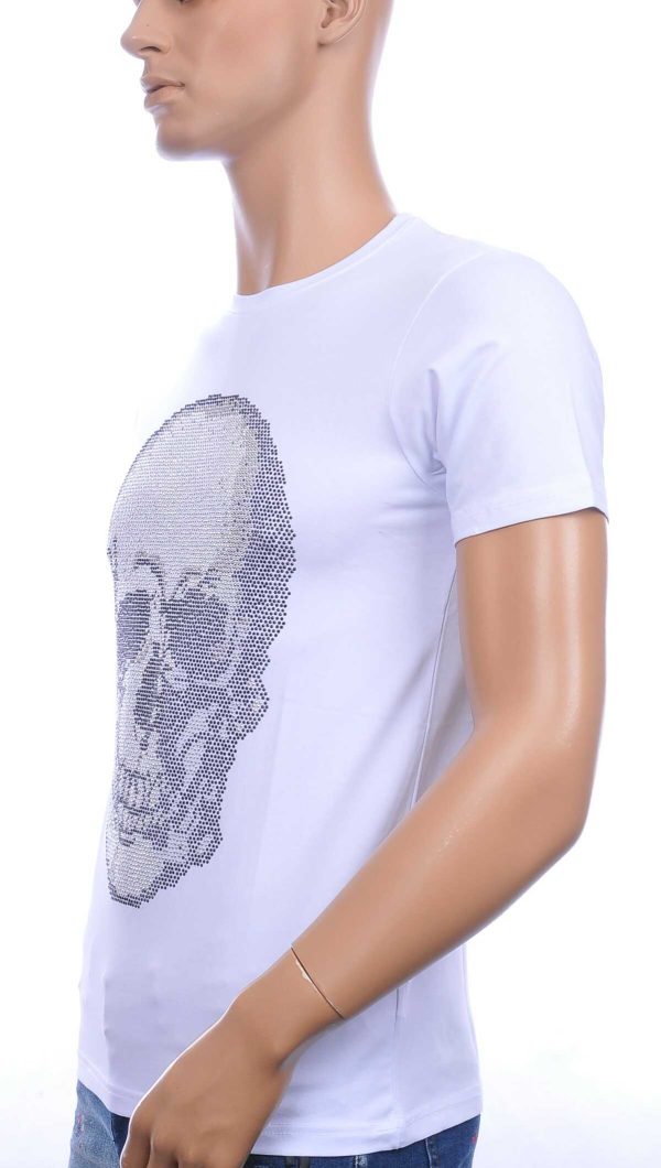 FRANCO RENZO ronde hals heren skull T-shirt met steentjes Wit