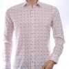 Ferlucci casual slim fit heren overhemd met allover multi-kleur visjes dessin – Beige