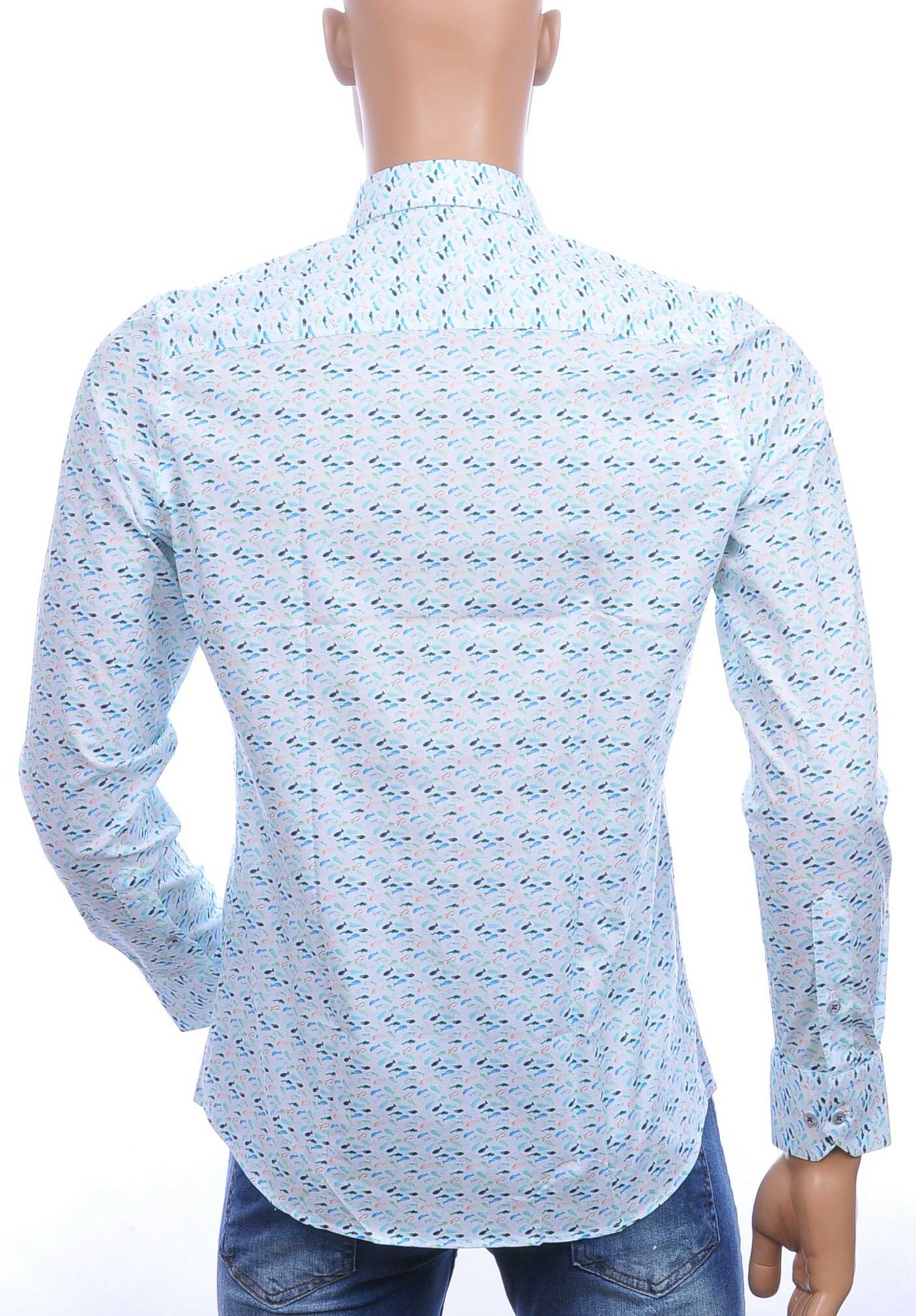 Ferlucci casual slim fit heren overhemd met allover multi-kleur visjes dessin – Groen