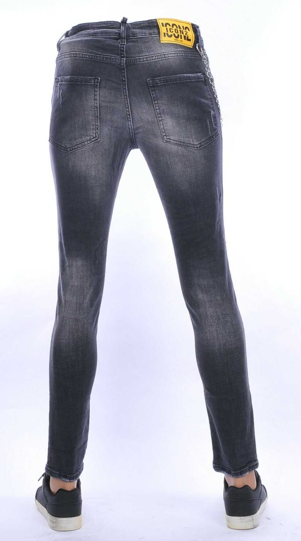 ICON2 hippie gescheurde slim fit heren jeans met verfvlekjes Zwart