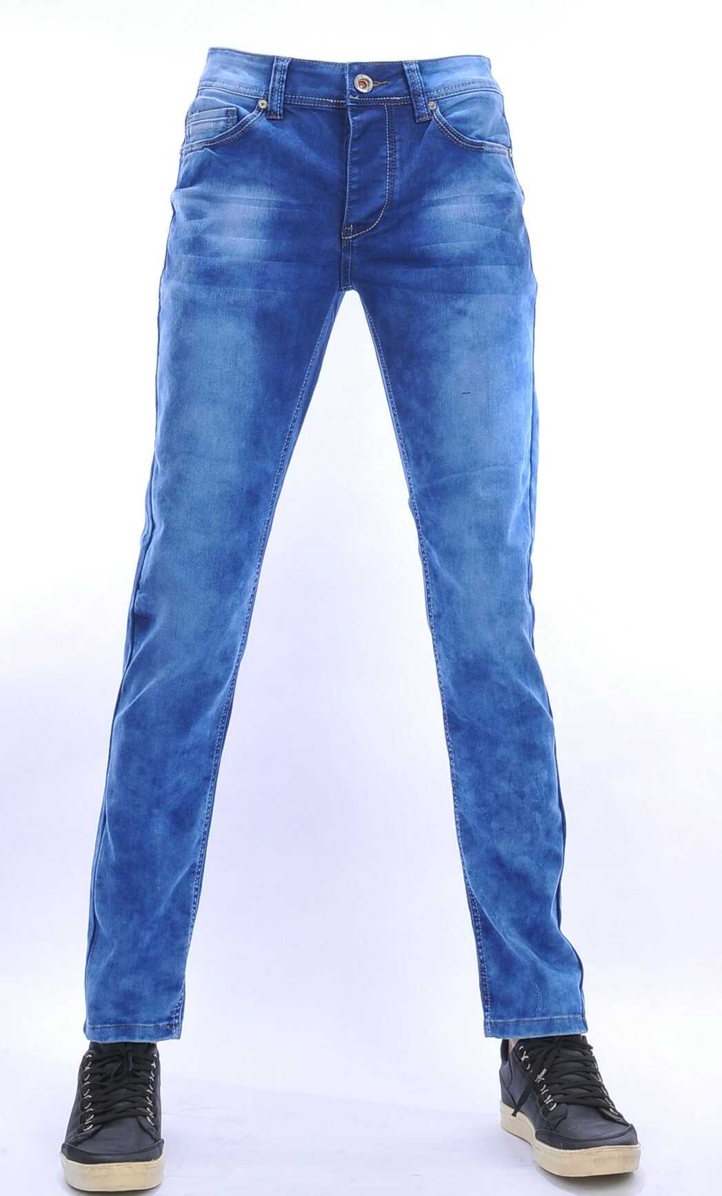 JAYLVIS regular fit stretch heren jeans met contrast kleur stiksels Blauw