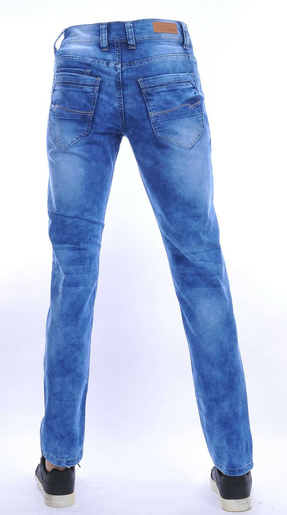 JAYLVIS regular fit stretch heren jeans met contrast kleur stiksels Blauw