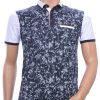 CLUB JU Trendy Allover Bladeren Dessin Heren Polo T-Shirt met Sier Borstzakje – Navy