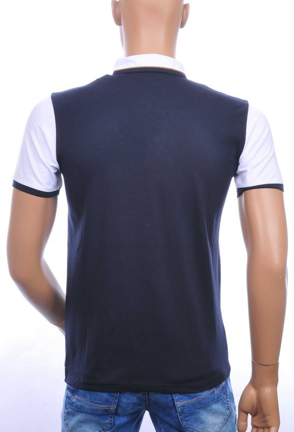 CLUB JU allover bladeren dessin heren polo T-Shirt met sier borstzakje Navy