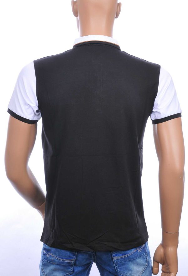 CLUB JU allover bladeren dessin heren polo T-Shirt met sier borstzakje Zwart
