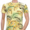 CLUB-JU ronde hals allover palmbomen bladeren print heren Hawaii T-Shirt Geel