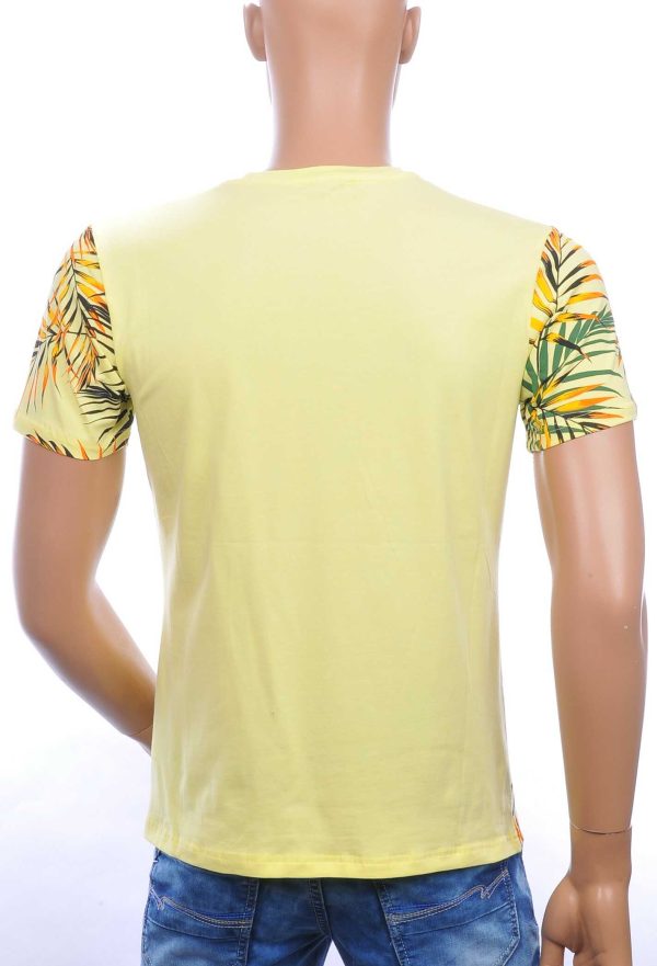 CLUB-JU ronde hals allover palmbomen bladeren print heren Hawaii T-Shirt Geel
