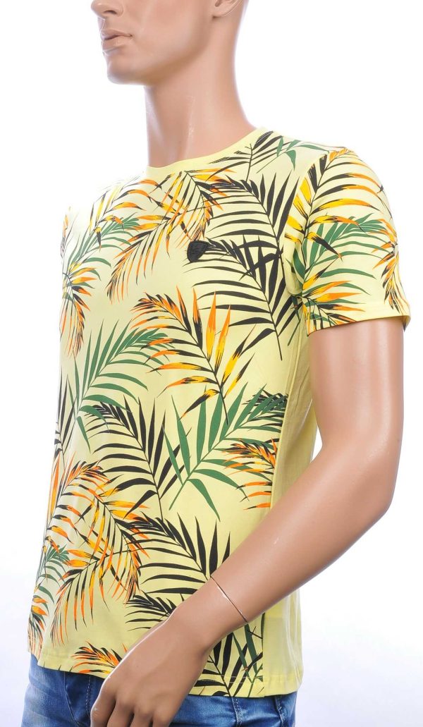CLUB-JU ronde hals allover palmbomen bladeren print heren Hawaii T-Shirt Geel