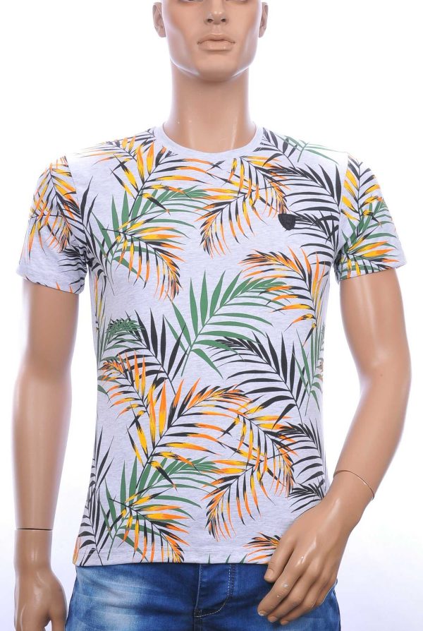 CLUB-JU ronde hals allover palmbomen bladeren print heren Hawaii T-Shirt Grijs