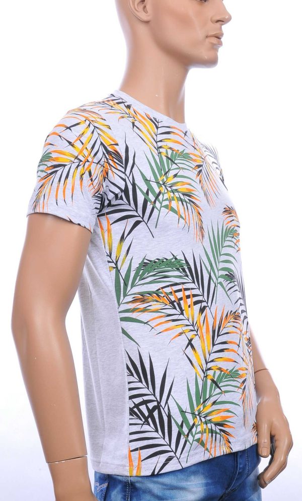 CLUB-JU ronde hals allover palmbomen bladeren print heren Hawaii T-Shirt Grijs
