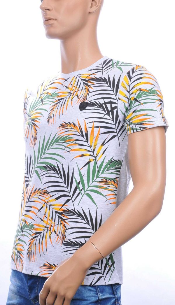 CLUB-JU ronde hals allover palmbomen bladeren print heren Hawaii T-Shirt Grijs