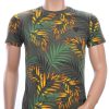 CLUB-JU ronde hals allover palmbomen bladeren print heren Hawaii T-Shirt Khaki