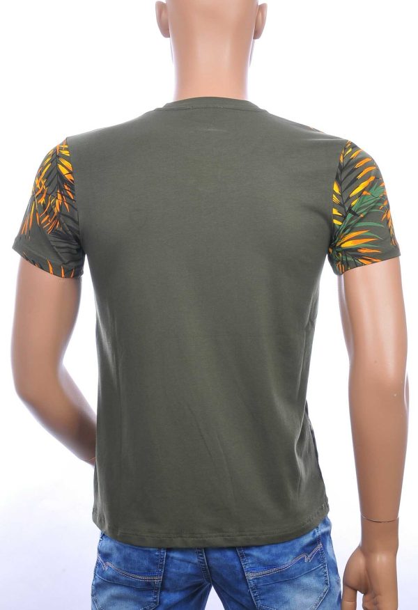 CLUB-JU ronde hals allover palmbomen bladeren print heren Hawaii T-Shirt Khaki