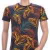 CLUB-JU ronde hals allover palmbomen bladeren print heren Hawaii T-Shirt Navy