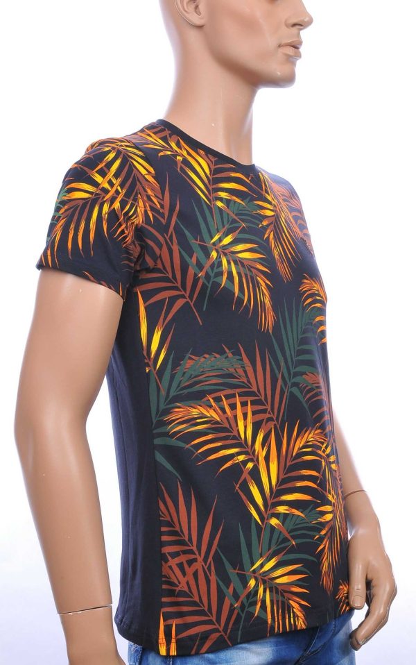 CLUB-JU ronde hals allover palmbomen bladeren print heren Hawaii T-Shirt Navy