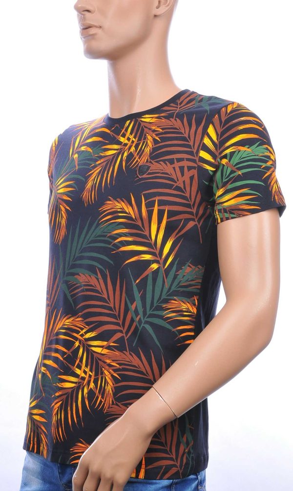 CLUB-JU ronde hals allover palmbomen bladeren print heren Hawaii T-Shirt Navy