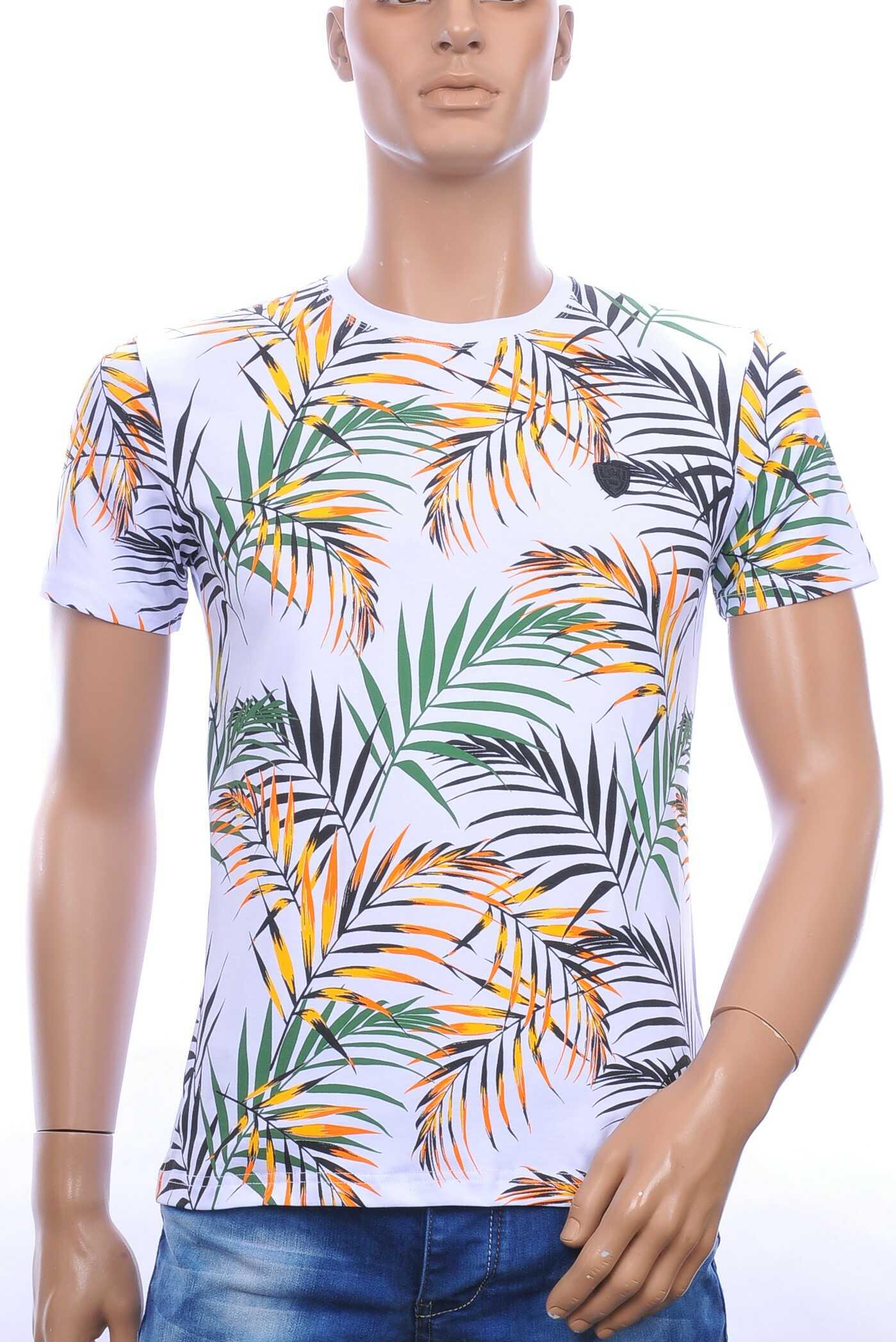 CLUB-JU ronde hals allover palmbomen bladeren print heren Hawaii T-Shirt Wit