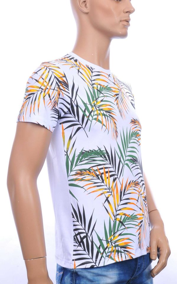 CLUB-JU ronde hals allover palmbomen bladeren print heren Hawaii T-Shirt Wit