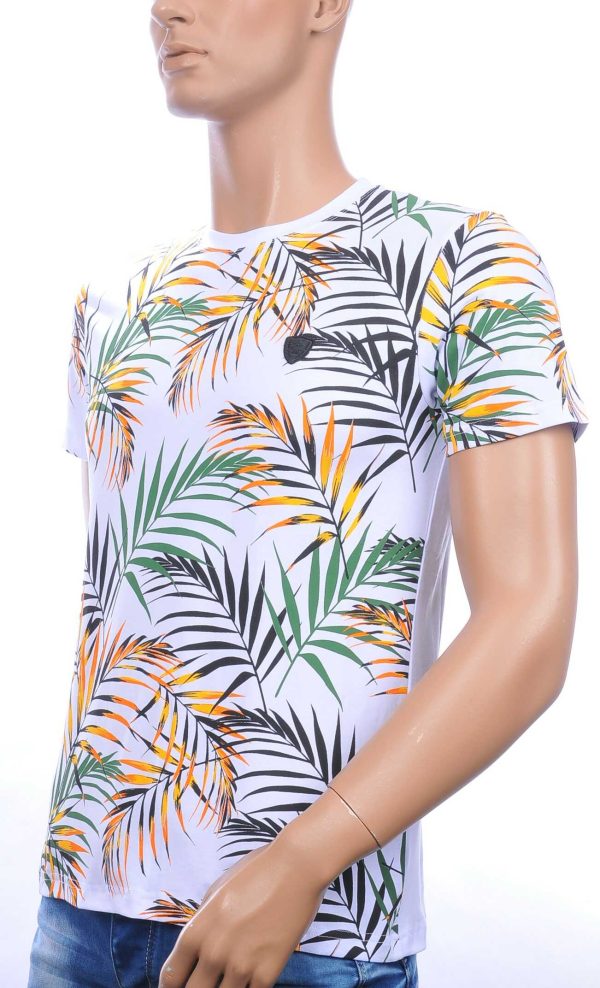 CLUB-JU ronde hals allover palmbomen bladeren print heren Hawaii T-Shirt Wit