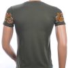Ci-Borg ronde hals T-shirt met geborduurde tijgerkop met steentjes Khaki