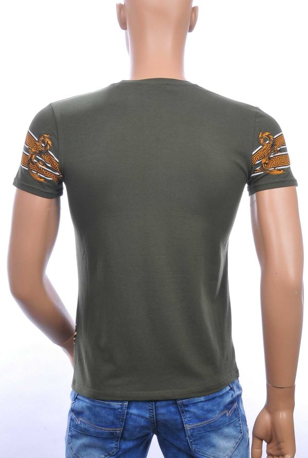 Ci-Borg ronde hals T-shirt met geborduurde tijgerkop met steentjes Khaki