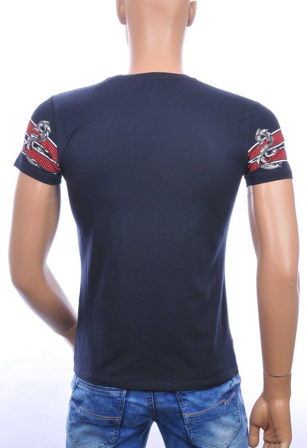 Ci-Borg ronde hals T-shirt met geborduurde tijgerkop met steentjes Navy