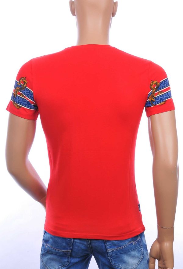 Ci-Borg ronde hals T-shirt met geborduurde tijgerkop met steentjes Rood
