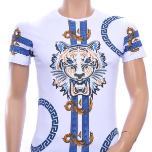 Ci-Borg ronde hals T-shirt met geborduurde tijgerkop met steentjes Wit