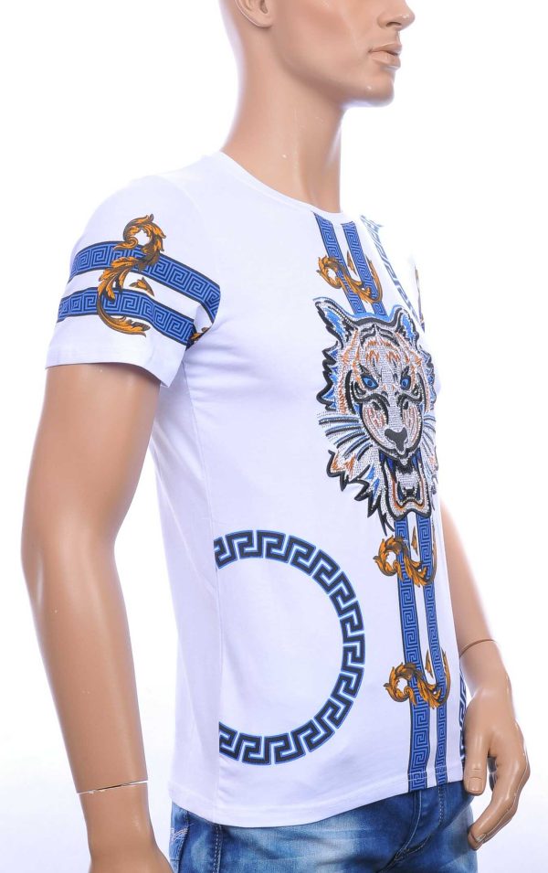 Ci-Borg ronde hals T-shirt met geborduurde tijgerkop met steentjes Wit