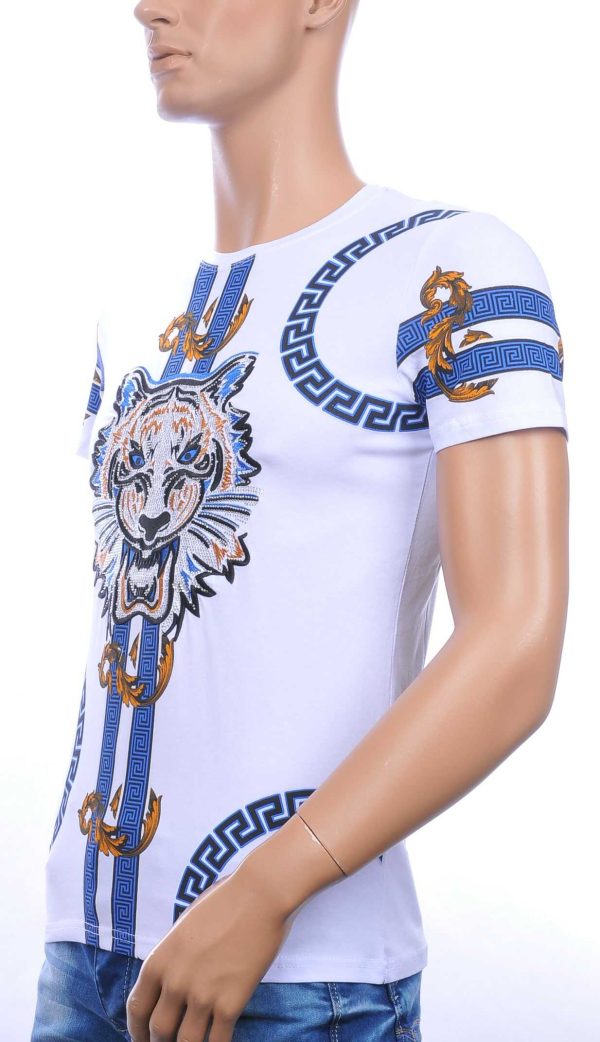 Ci-Borg ronde hals T-shirt met geborduurde tijgerkop met steentjes Wit