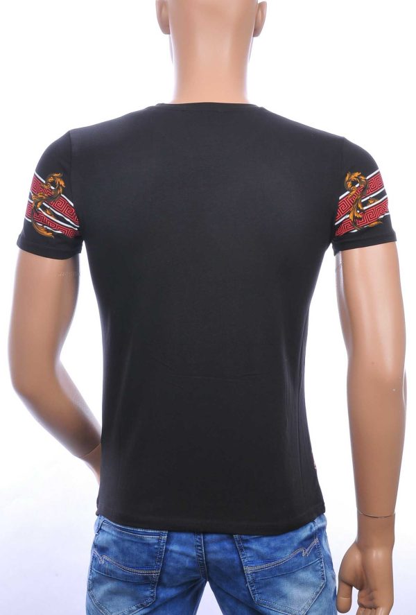 Ci-Borg ronde hals T-shirt met geborduurde tijgerkop met steentjes Zwart