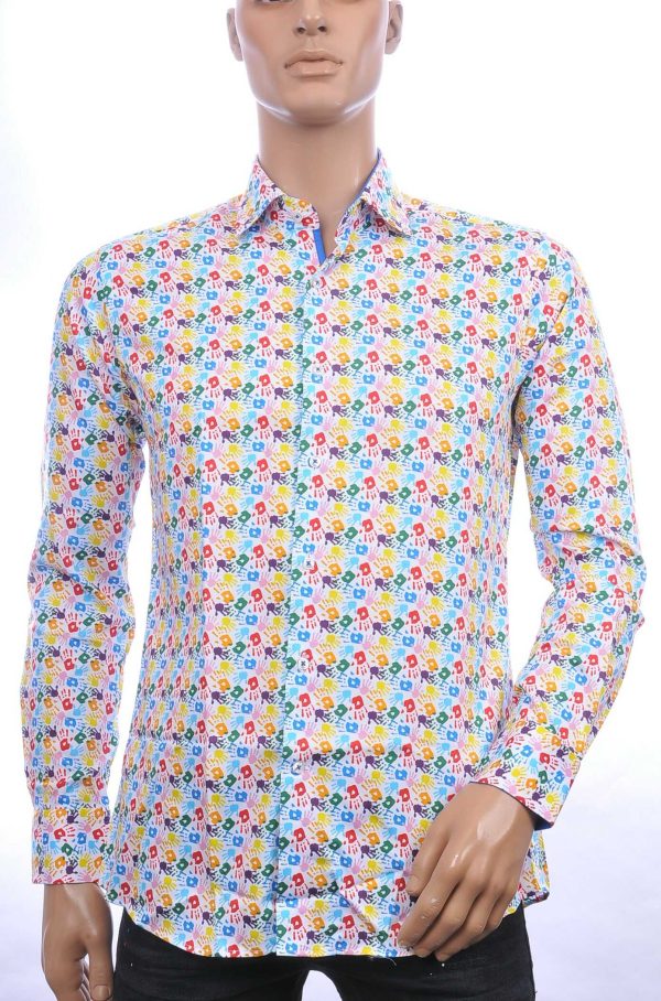 Corrino Italiaans getailleerd slim fit allover stop handgebaar dessin heren overhemd Multikleur