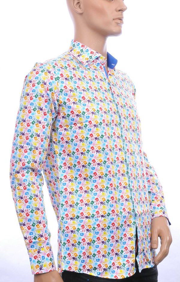 Corrino Italiaans getailleerd slim fit allover stop handgebaar dessin heren overhemd Multikleur