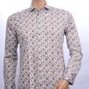 Corrino Italiaanse getailleerd slim fit allover bloemen dessin heren overhemd Bruin