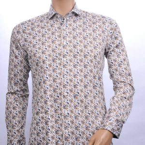 Corrino Italiaanse getailleerd slim fit allover bloemen dessin heren overhemd Bruin